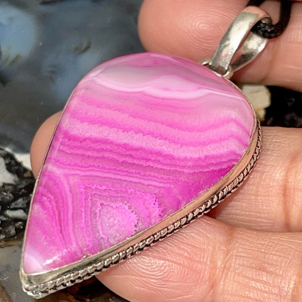 Pink Banded Botswana Agate Pendant 2 1/4”